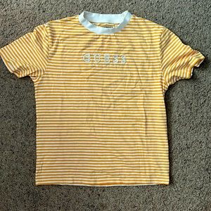 Guess yellow and white striped shirt